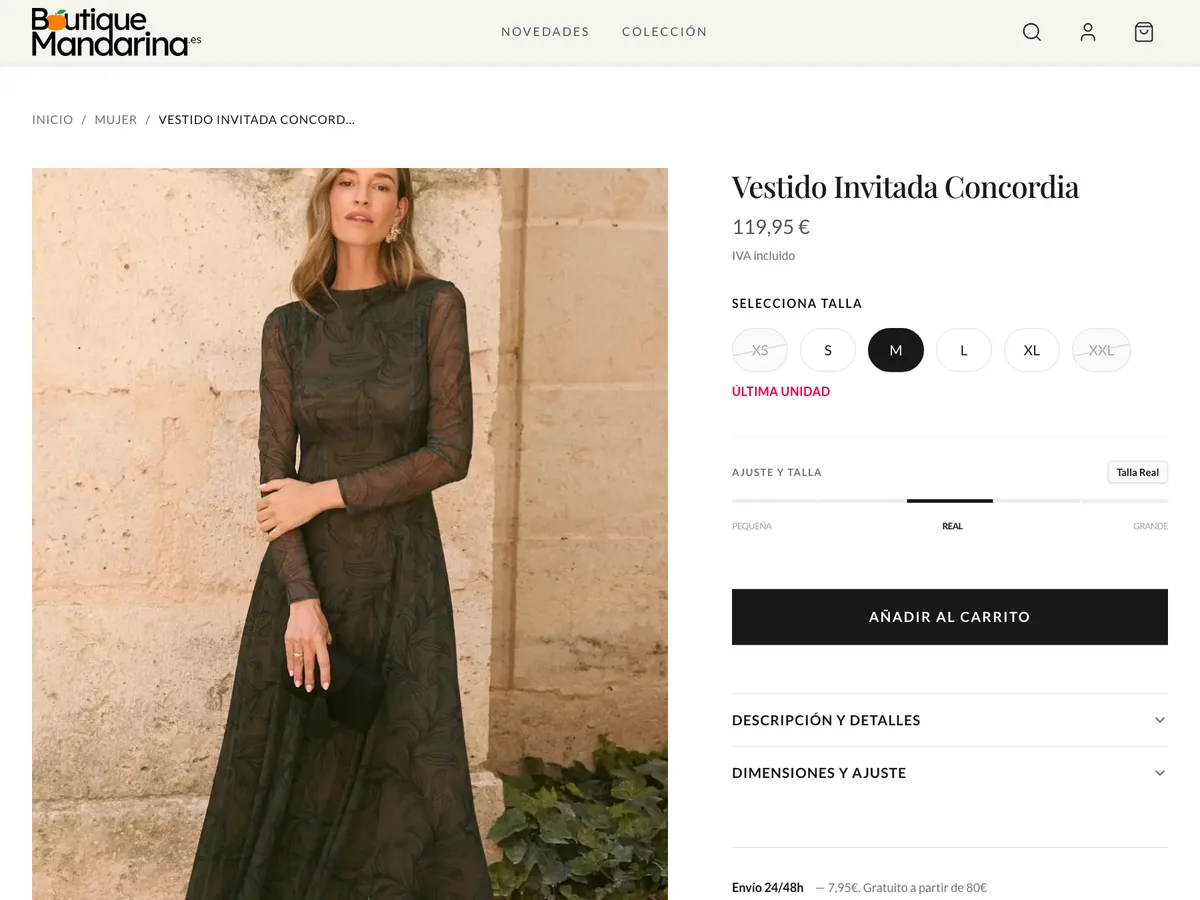 Ficha de producto y talla